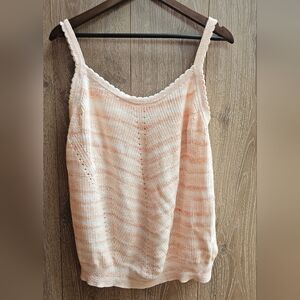 Joie Peach and Cream Knit 100% Cotton Camisole Tank Top Scalloped Edges Plus